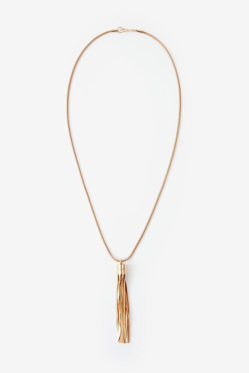 Naoki Long Necklace in Gold-Finish Brass with a Tassel Naoki Long Necklace in Gold-Finish Brass with a Tassel