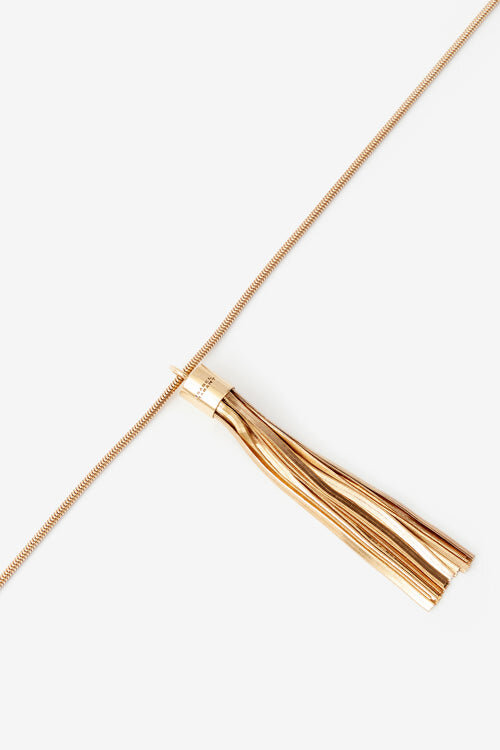 Naoki Long Necklace in Gold-Finish Brass with a Tassel Naoki Long Necklace in Gold-Finish Brass with a Tassel