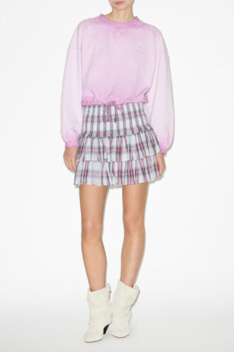 Naomi Checkered Skirt in Smocked Cotton Voile Naomi Checkered Skirt in Smocked Cotton Voile