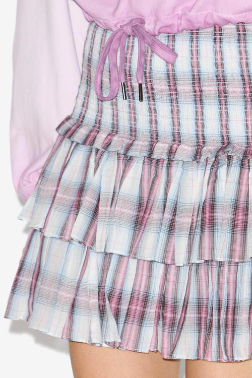 Naomi Checkered Skirt in Smocked Cotton Voile Naomi Checkered Skirt in Smocked Cotton Voile