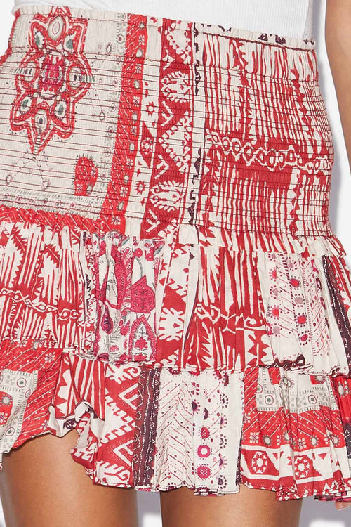 Naomi Smocked Cotton Voile Skirt with Bandana Print Naomi Smocked Cotton Voile Skirt with Bandana Print