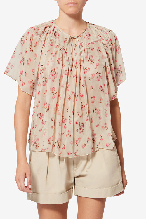Neslya Short-Sleeve Printed Muslin Blouse Neslya Short-Sleeve Printed Muslin Blouse