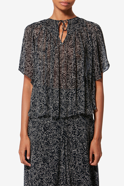 Neslya Short-Sleeve Printed Muslin Blouse Neslya Short-Sleeve Printed Muslin Blouse