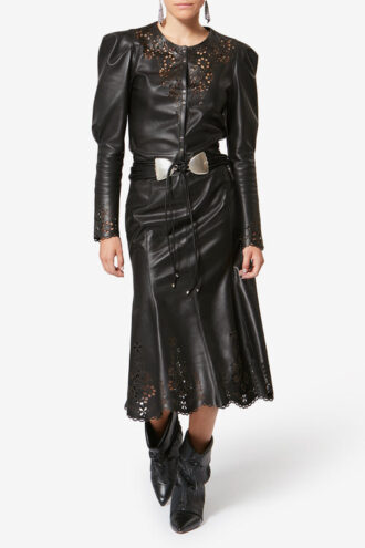 Nisia Lambskin Leather Midi Skirt