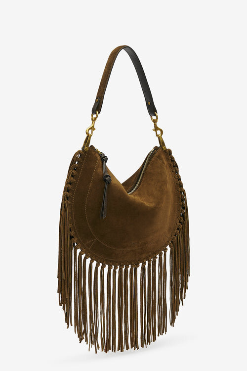 Oskan Hobo Zip Fringed Suede Calfskin Leather Handbag Oskan Hobo Zip Fringed Suede Calfskin Leather Handbag