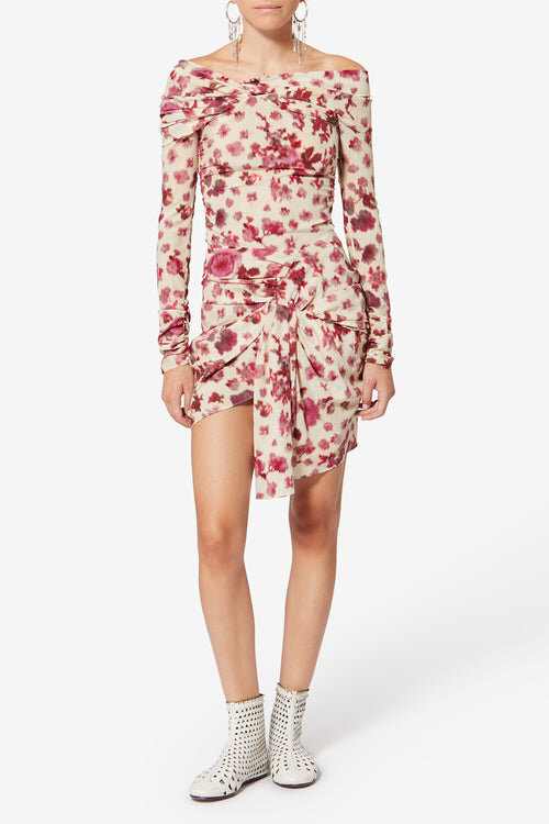 Ovia Short Draped Printed Stretch Silk Skirt Ovia Short Draped Printed Stretch Silk Skirt