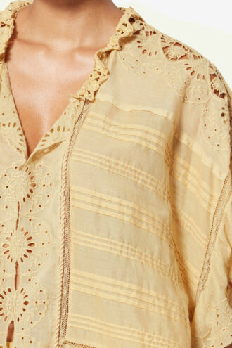 Payton Caftan Style Cotton and Floral Lace Top Payton Caftan Style Cotton and Floral Lace Top