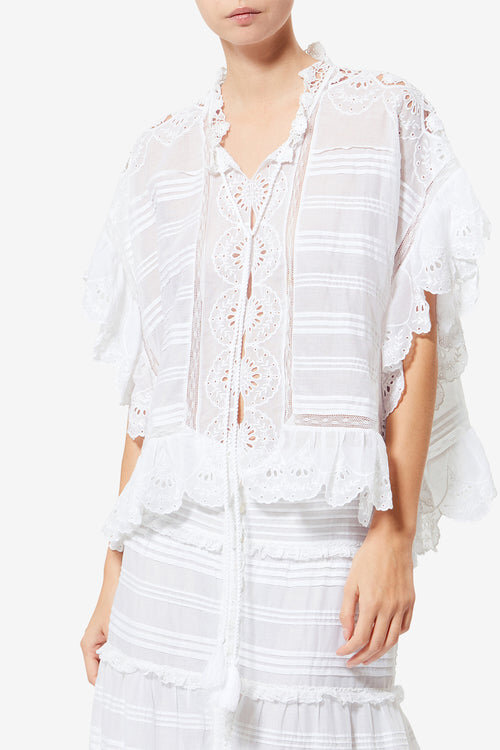 Payton Caftan Style Cotton and Floral Lace Top Payton Caftan Style Cotton and Floral Lace Top