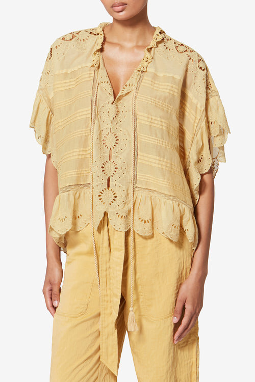 Payton Caftan Style Cotton and Floral Lace Top Payton Caftan Style Cotton and Floral Lace Top