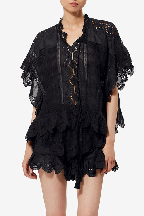 Payton Caftan Style Cotton and Floral Lace Top Payton Caftan Style Cotton and Floral Lace Top