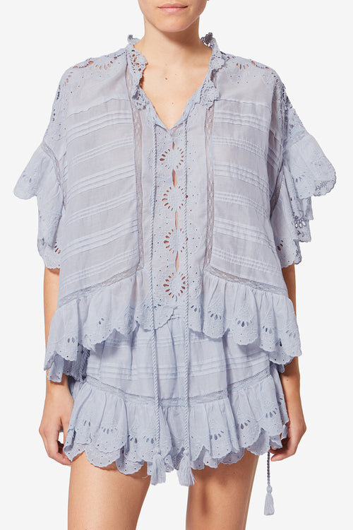 Payton Caftan Style Cotton and Floral Lace Top Payton Caftan Style Cotton and Floral Lace Top