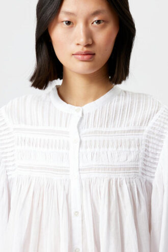Plalia Blouse in Gathered Plain-Colored Cotton Voile Plalia Blouse in Gathered Plain-Colored Cotton Voile