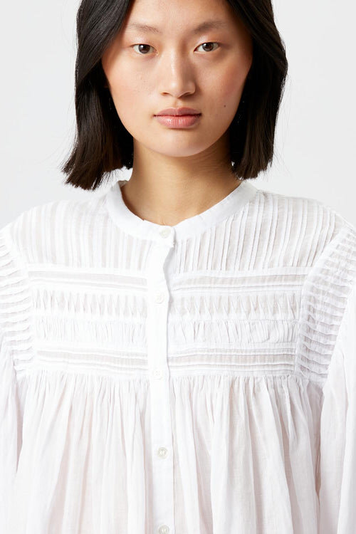 Plalia Blouse in Gathered Plain-Colored Cotton Voile Plalia Blouse in Gathered Plain-Colored Cotton Voile