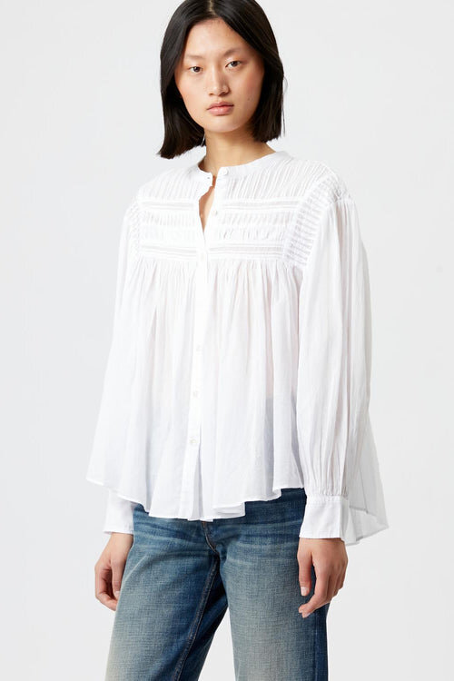 Plalia Blouse in Gathered Plain-Colored Cotton Voile Plalia Blouse in Gathered Plain-Colored Cotton Voile