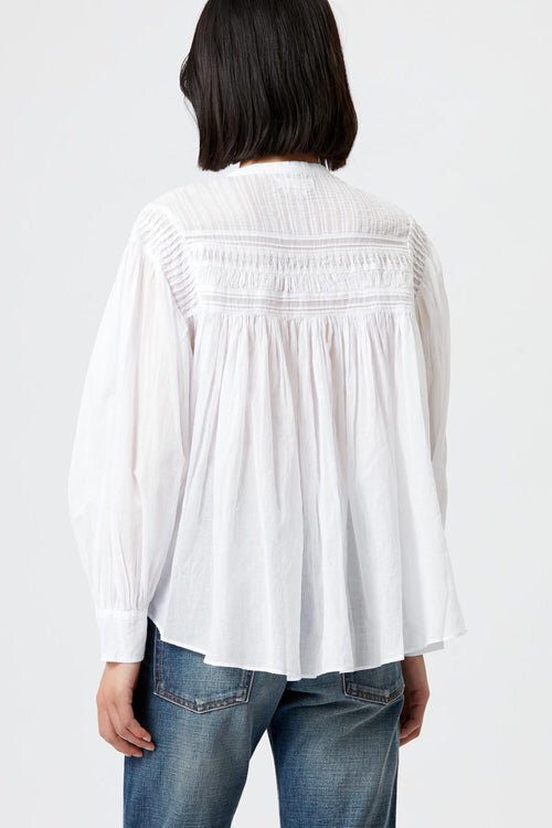 Plalia Blouse in Gathered Plain-Colored Cotton Voile Plalia Blouse in Gathered Plain-Colored Cotton Voile