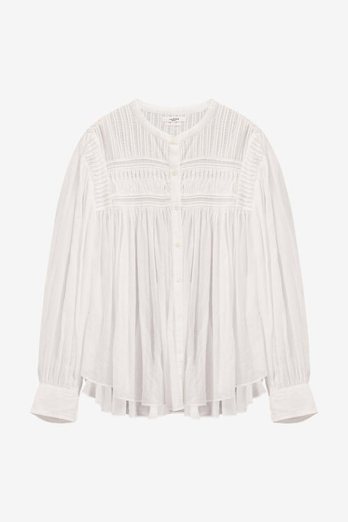 Plalia Blouse in Gathered Plain-Colored Cotton Voile Plalia Blouse in Gathered Plain-Colored Cotton Voile