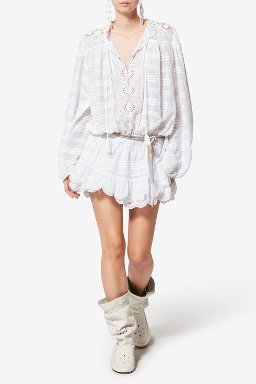 Preya Short Ruffled Cotton and Floral Lace Dress Preya Short Ruffled Cotton and Floral Lace Dress