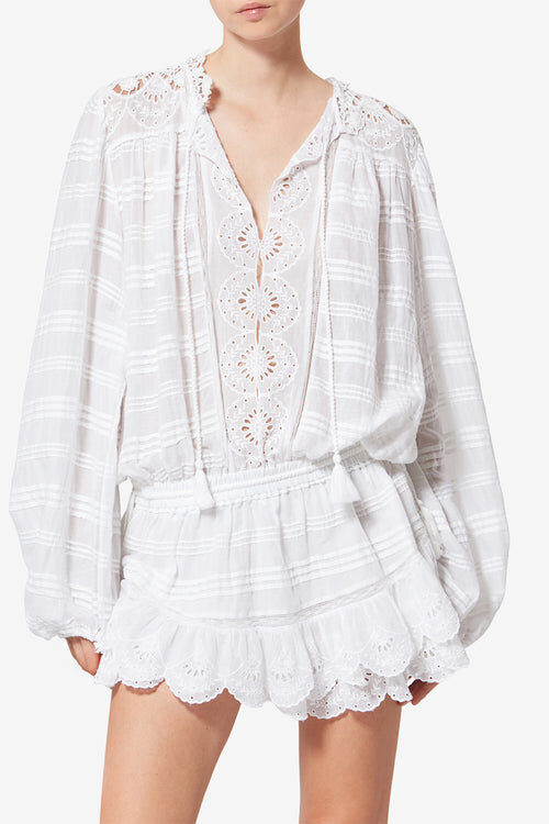 Preya Short Ruffled Cotton and Floral Lace Dress Preya Short Ruffled Cotton and Floral Lace Dress