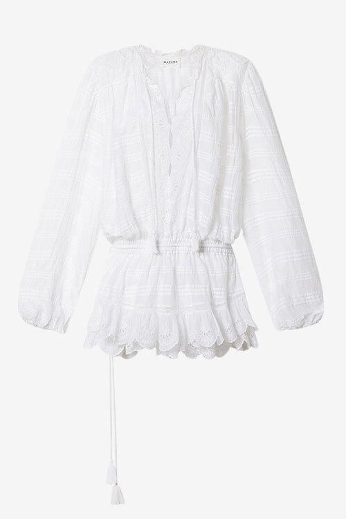 Preya Short Ruffled Cotton and Floral Lace Dress Preya Short Ruffled Cotton and Floral Lace Dress
