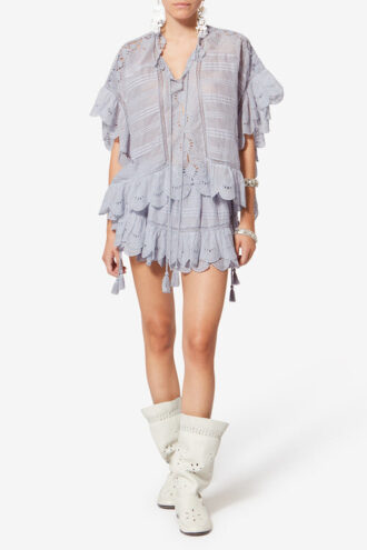 Puria Short Ruffled Cotton and Floral Lace Skort Puria Short Ruffled Cotton and Floral Lace Skort