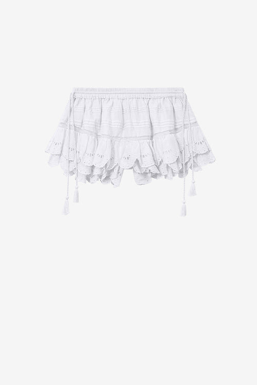Puria Short Ruffled Cotton and Floral Lace Skort Puria Short Ruffled Cotton and Floral Lace Skort