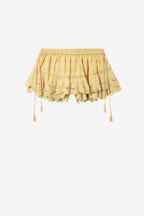 Puria Short Ruffled Cotton and Floral Lace Skort Puria Short Ruffled Cotton and Floral Lace Skort