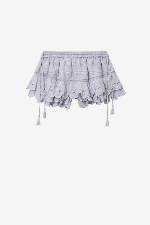 Puria Short Ruffled Cotton and Floral Lace Skort Puria Short Ruffled Cotton and Floral Lace Skort
