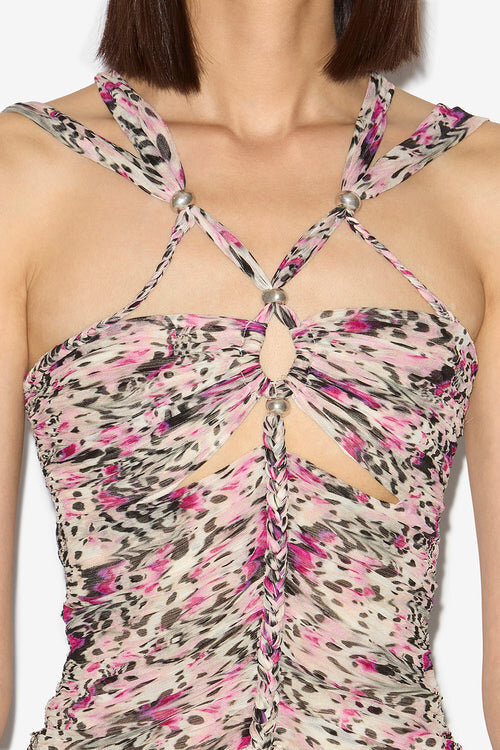 Revon Strappy Gathered Printed Silk Top Revon Strappy Gathered Printed Silk Top