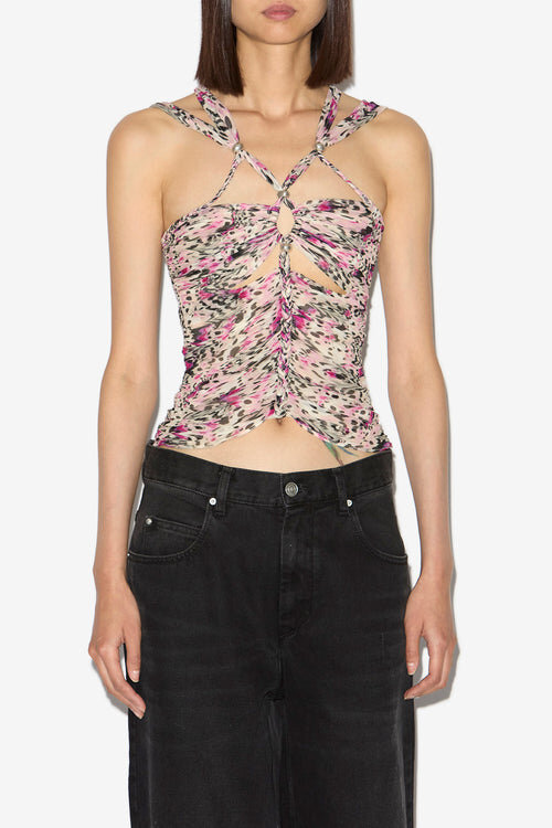Revon Strappy Gathered Printed Silk Top Revon Strappy Gathered Printed Silk Top