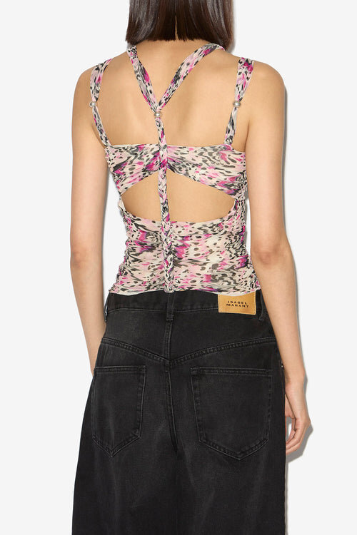 Revon Strappy Gathered Printed Silk Top Revon Strappy Gathered Printed Silk Top