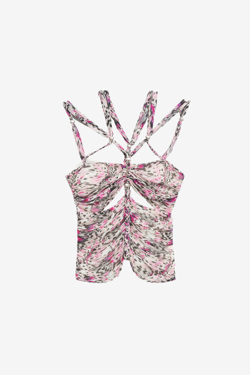 Revon Strappy Gathered Printed Silk Top Revon Strappy Gathered Printed Silk Top