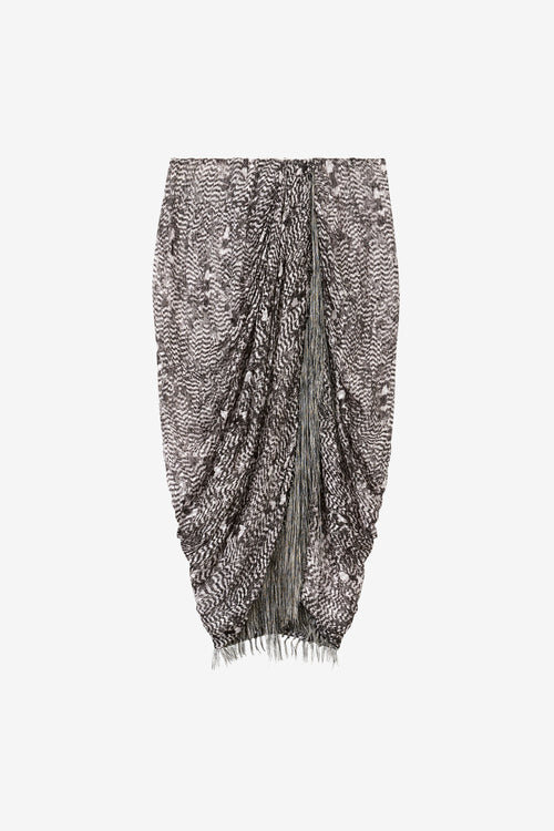 Roany Draped Skirt in Fringed Burnout Velvet Roany Draped Skirt in Fringed Burnout Velvet