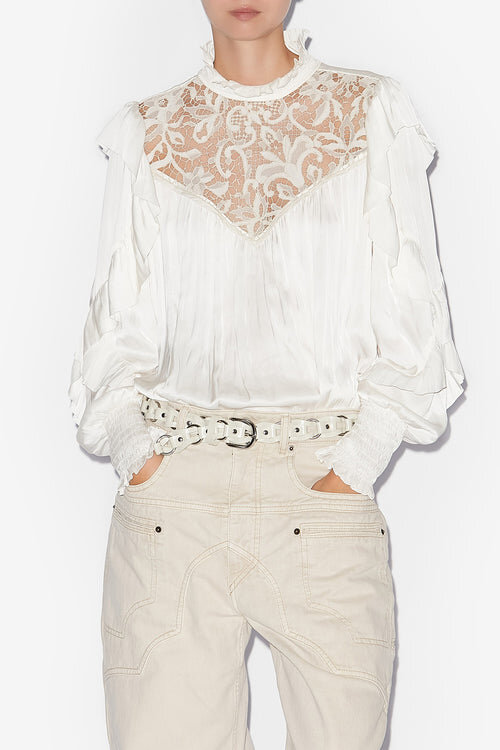 Seila Flowing Blouse with Lace and Ruffles Seila Flowing Blouse with Lace and Ruffles