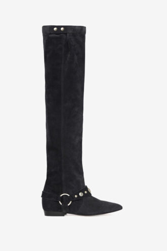 Selize Flat-Heeled Thigh Boots in Suede Calfskin Leather