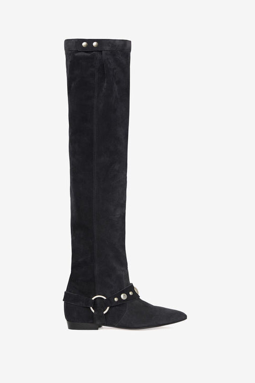 Selize Flat-Heeled Thigh Boots in Suede Calfskin Leather Selize Flat-Heeled Thigh Boots in Suede Calfskin Leather
