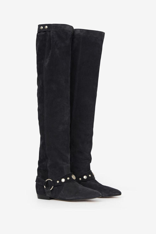 Selize Flat-Heeled Thigh Boots in Suede Calfskin Leather Selize Flat-Heeled Thigh Boots in Suede Calfskin Leather