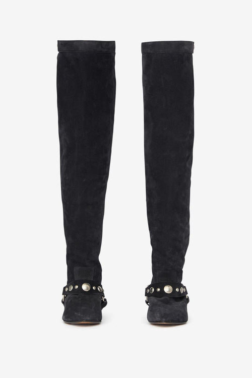 Selize Flat-Heeled Thigh Boots in Suede Calfskin Leather Selize Flat-Heeled Thigh Boots in Suede Calfskin Leather