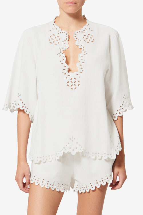 Shana Tunic Style Openwork Cotton Top Shana Tunic Style Openwork Cotton Top