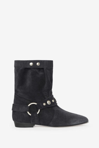 Stania Flat-Heeled Boots in Suede Calfskin Leather Stania Flat-Heeled Boots in Suede Calfskin Leather