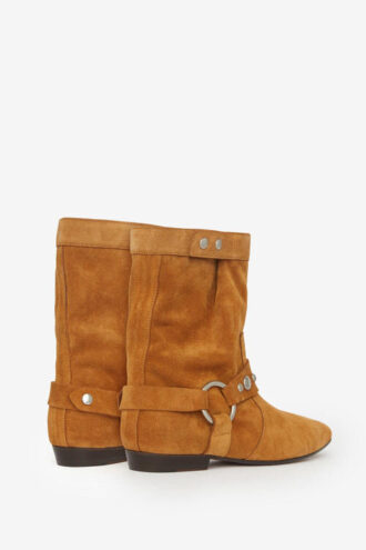 Stania Flat-Heeled Boots in Suede Calfskin Leather Stania Flat-Heeled Boots in Suede Calfskin Leather