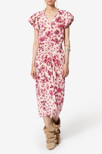 Terenae Printed Stretch Silk Midi Dress