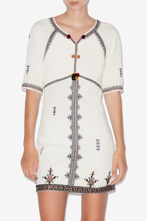 Zatini Short Open Back Embroidered Gauze Dress Zatini Short Open Back Embroidered Gauze Dress