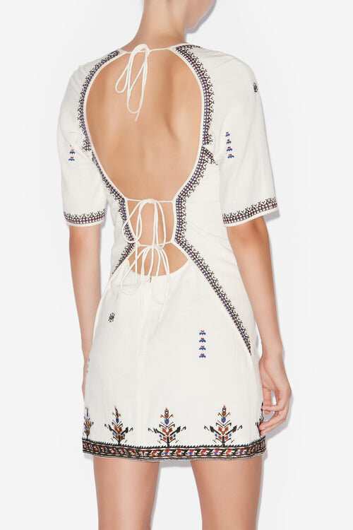 Zatini Short Open Back Embroidered Gauze Dress Zatini Short Open Back Embroidered Gauze Dress