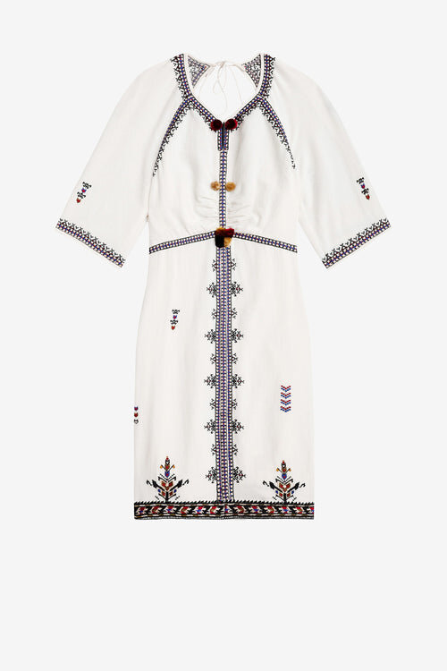Zatini Short Open Back Embroidered Gauze Dress Zatini Short Open Back Embroidered Gauze Dress