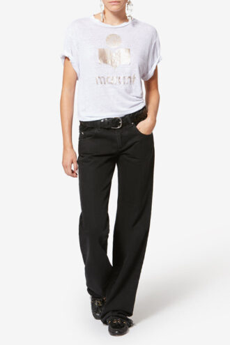 Zewel Plain-Colored Linen T-Shirt with Logo